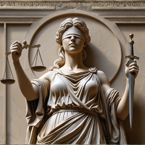 Estátua da Justiça com balança e espada